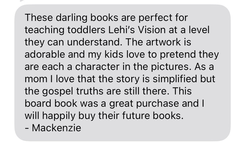 Text review of a board book for toddlers on a white background